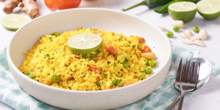 Easy Curried Poha Flattened Rice Recipe