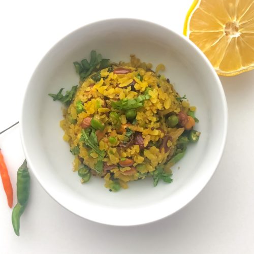 Easy Curried Poha Flattened Rice Recipe | Veggiecurea