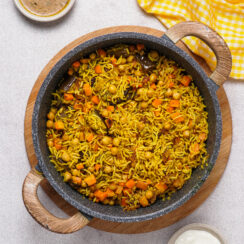 Curried Rice and Roasted Vegetable served in a pot