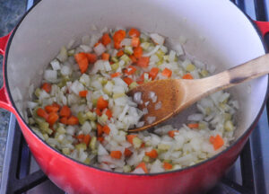 saute vegetables for Freezer-Friendly Lentil Soup