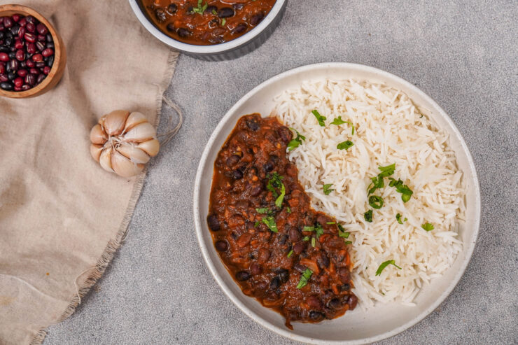 Adzuki Beans Served With Cilantro and Rice