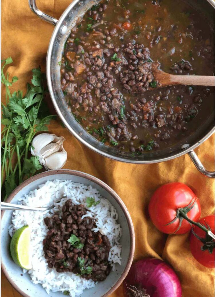 Curried Adzuki Beans Served Over Rice With Cilantro
