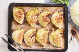 Over Roasted Cabbage with Mustard Sauce