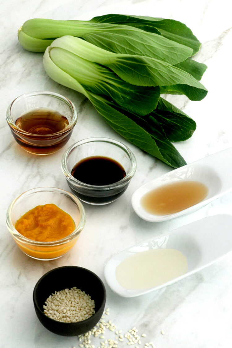 Ingredients to make miso glazed bok choy