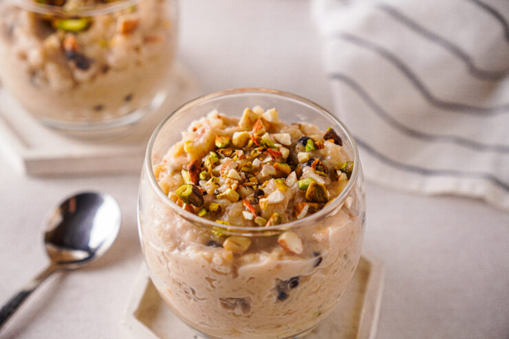 Vegan Kheer Pudding in Clear Glass